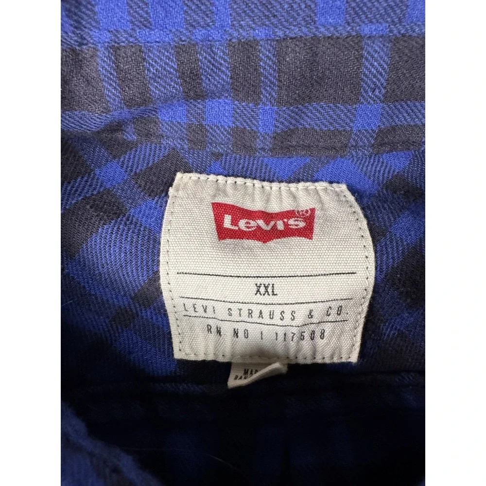 Levi's Mens XXL Plaid Flannel Shirt Blue Black 100% Cotton Long Sleeve Button Up